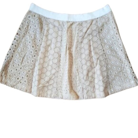 FOREVER 21 Womens‎ Skirt Cream Eyelet Knit Short Mini A-line Lined Small - Picture 1 of 8